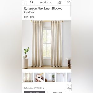 West Elm European Flax Linen Blackout curtains